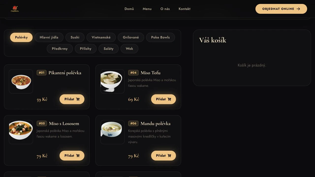 Dish selection in the Chopsticks online ordering interface