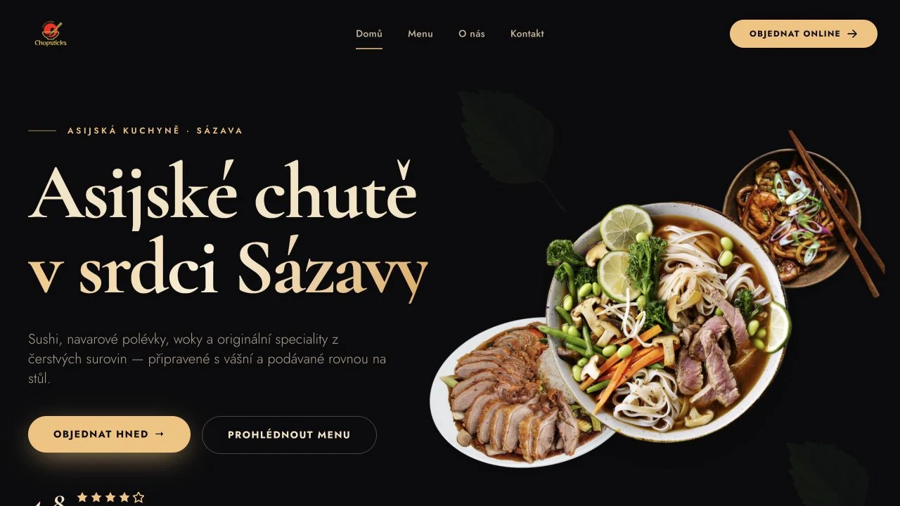 Chopsticks homepage with Asian dishes against a dark background